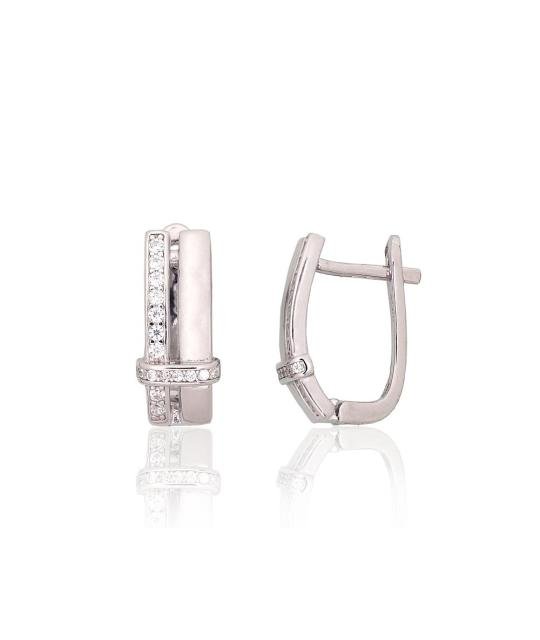 Silver earrings with 'english' lock, Silver 925°, Rhodium (Plating), Zirkons