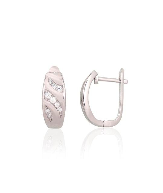 Silver earrings with 'english' lock, Silver 925°, Rhodium (Plating), Zirkons