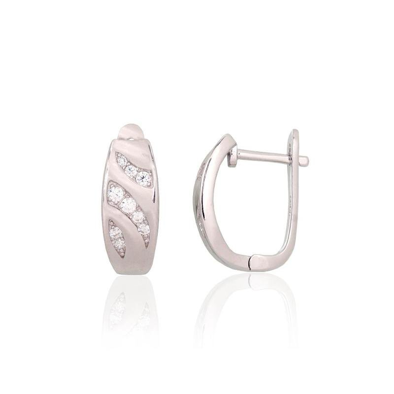 Silver earrings with 'english' lock, Silver 925°, Rhodium (Plating), Zirkons
