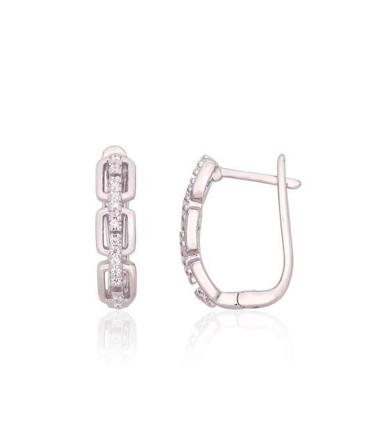 Silver earrings with 'english' lock, Silver 925°, Rhodium (Plating), Zirkons