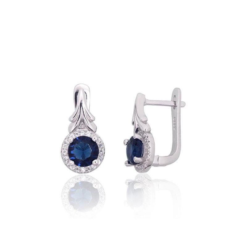 Silver earrings with 'english' lock, Silver 925°, Rhodium (Plating), Zirkons