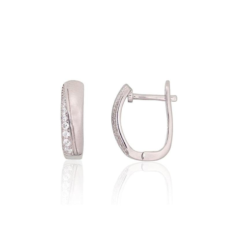 Silver earrings with 'english' lock, Silver 925°, Rhodium (Plating), Zirkons