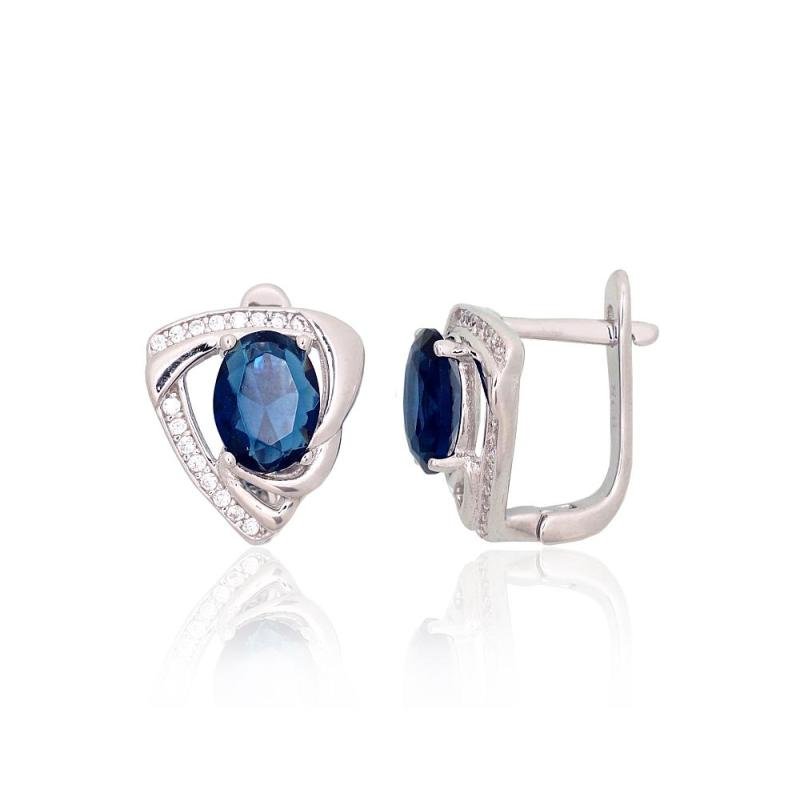 Silver earrings with 'english' lock, Silver 925°, Rhodium (Plating), Zirkons