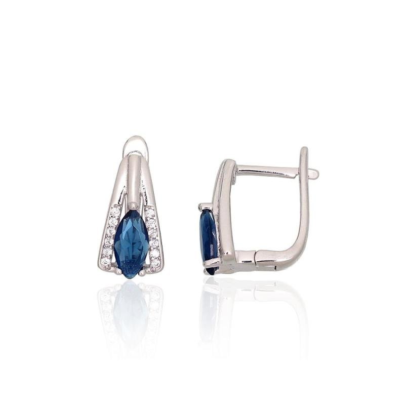 Silver earrings with 'english' lock, Silver 925°, Rhodium (Plating), Zirkons