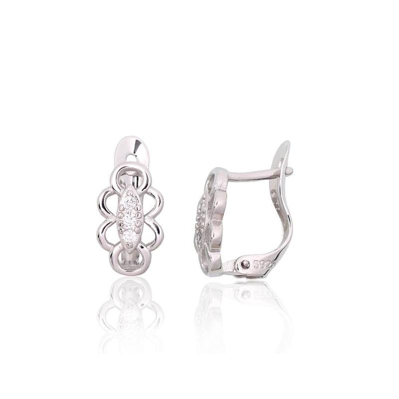 Silver earrings with 'english' lock, Silver 925°, Rhodium (Plating), Zirkons