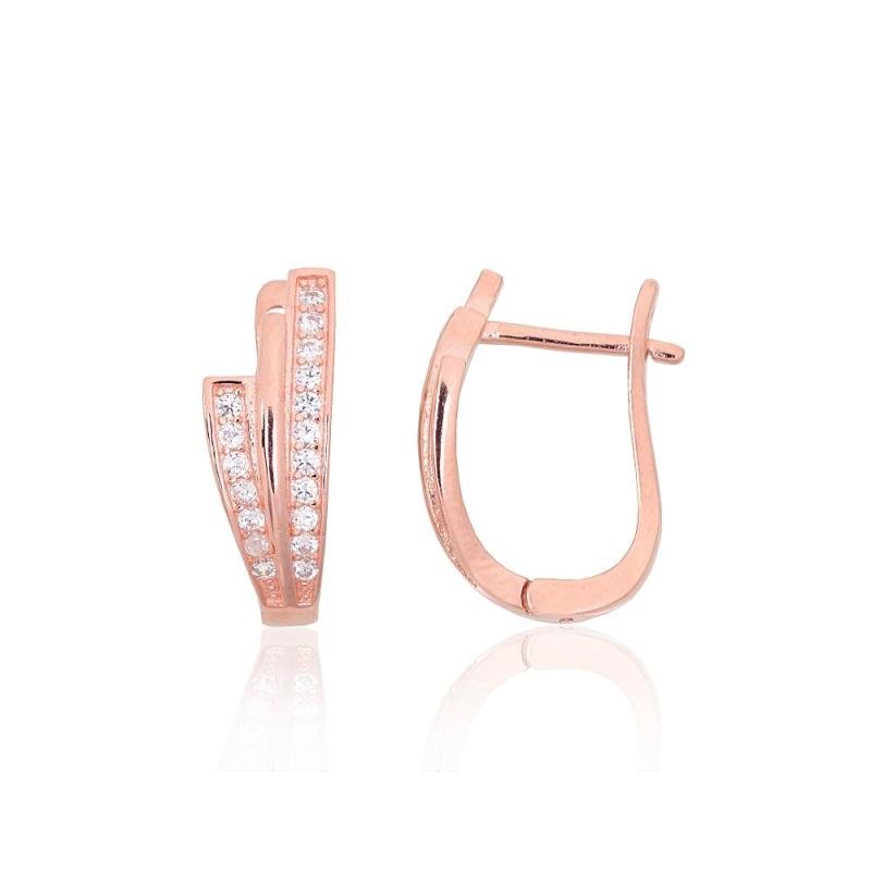 Silver earrings with 'english' lock, Silver 925°, red gold (Plating), Zirkons
