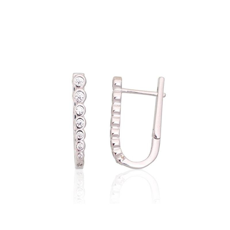 Silver earrings with 'english' lock, Silver 925°, Rhodium (Plating), Zirkons