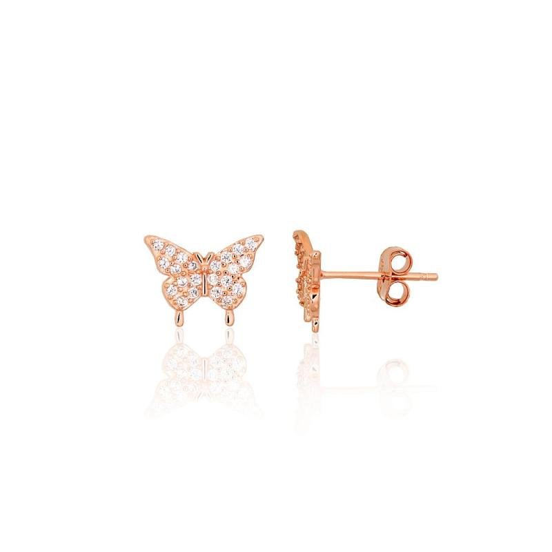 Silver stud earrings, Silver 925°, red gold (Plating), Zirkons