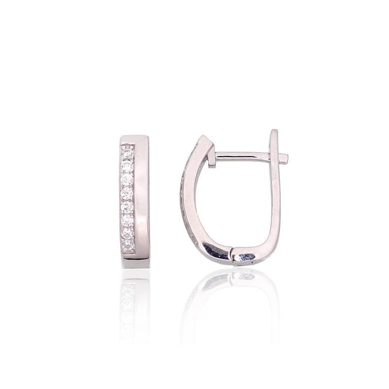 Silver earrings with 'english' lock, Silver 925°, Rhodium (Plating), Zirkons