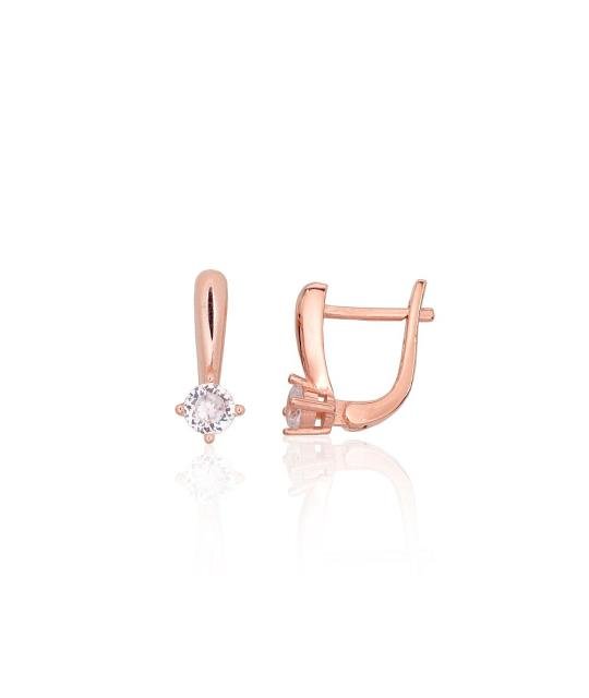 Silver earrings with 'english' lock, Silver 925°, red gold (Plating), Zirkons