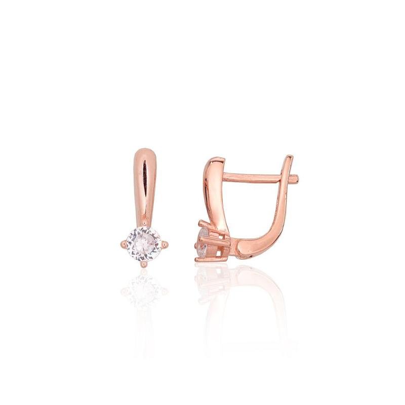 Silver earrings with 'english' lock, Silver 925°, red gold (Plating), Zirkons