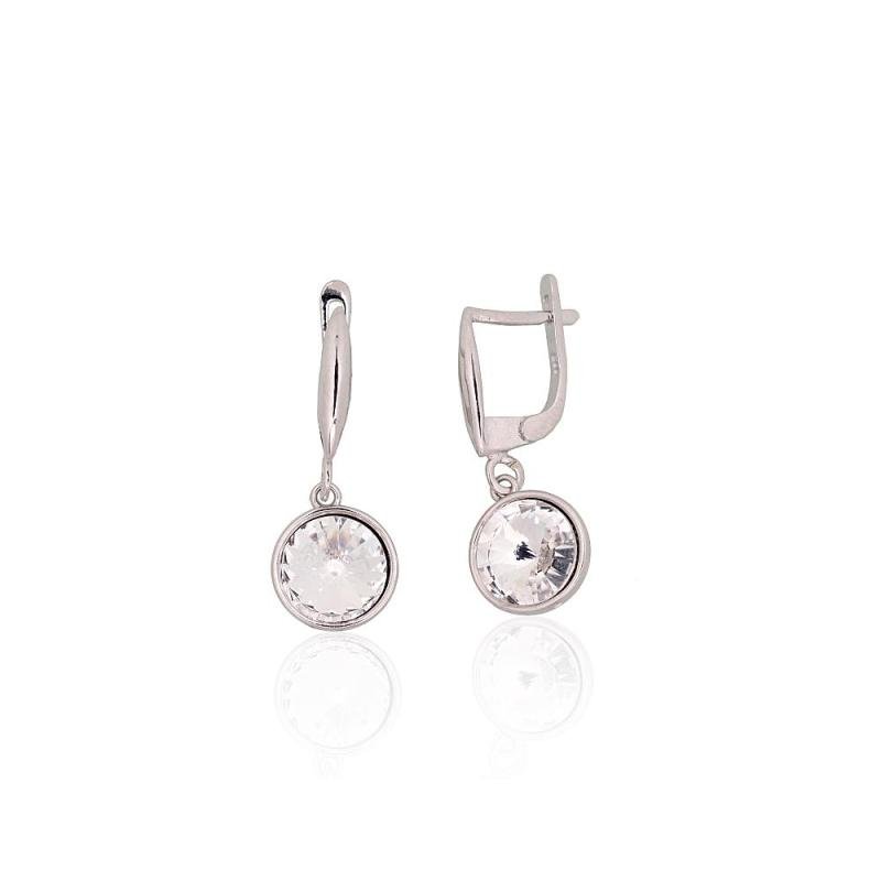 Silver earrings with 'english' lock, Silver 925°, Rhodium (Plating), Crystals