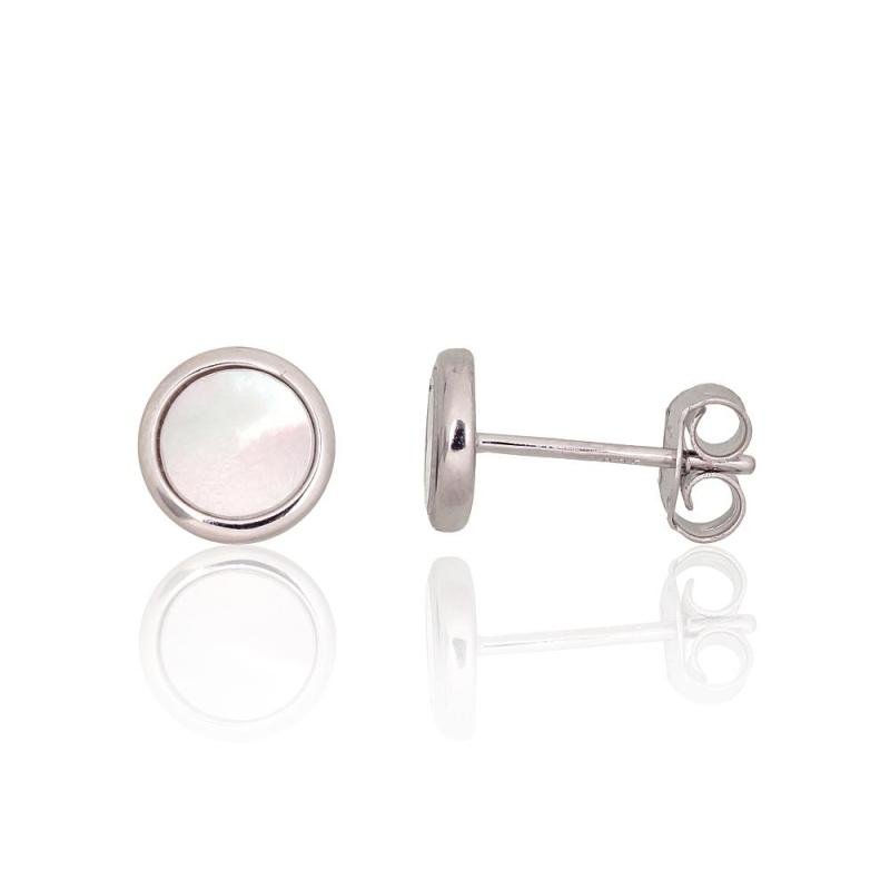 Silver stud earrings, Silver 925°, Rhodium (Plating), Mother-of-pearl