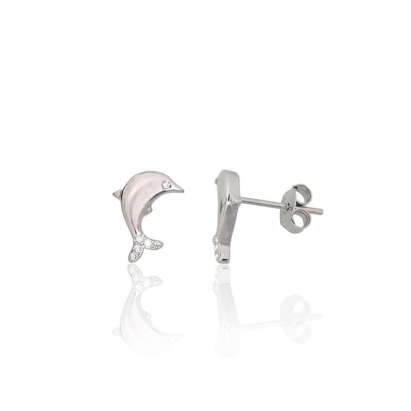 Silver stud earrings, Silver 925°, Rhodium (Plating), Zirkons