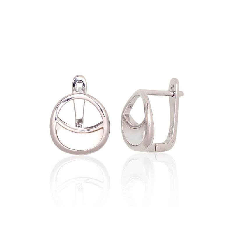 Silver earrings with 'english' lock, Silver 925°, Rhodium (Plating), Mother-of-pearl
