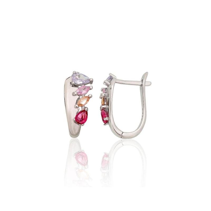 Silver earrings with 'english' lock, Silver 925°, Rhodium (Plating), Zirkons