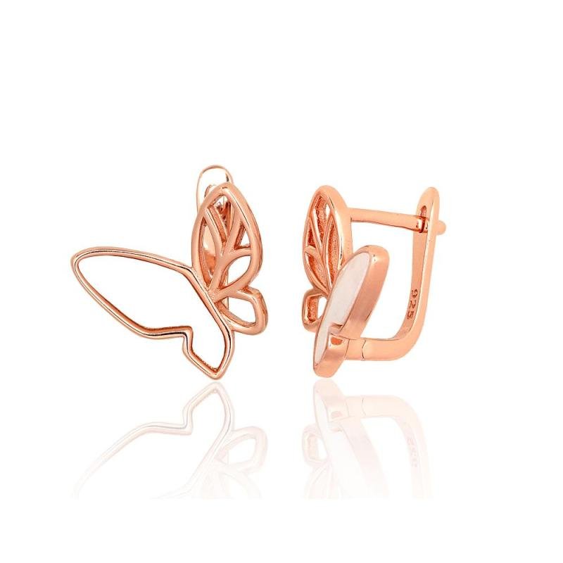Silver earrings with 'english' lock, Silver 925°, red gold (Plating), Mother-of-pearl