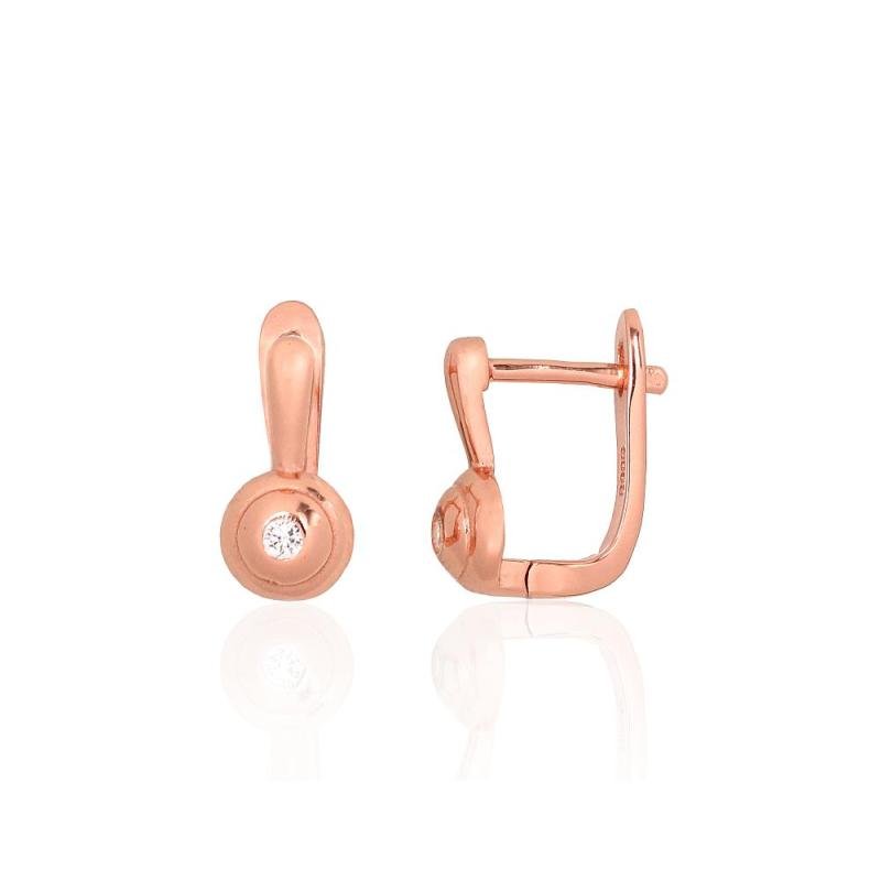 Silver earrings with 'english' lock, Silver 925°, red gold (Plating), Zirkons