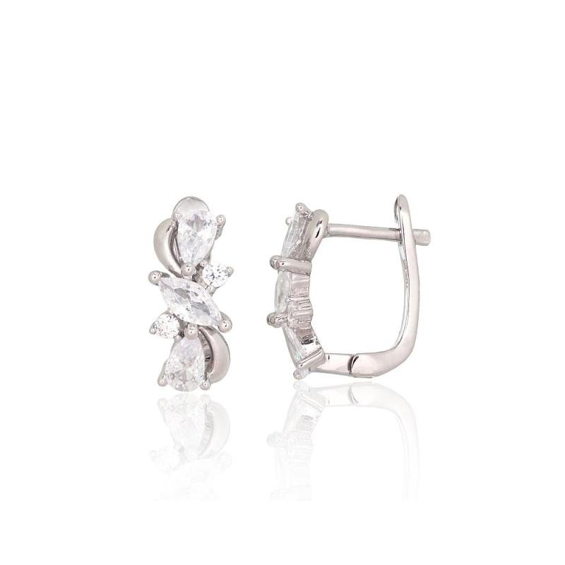 Silver earrings with 'english' lock, Silver 925°, Rhodium (Plating), Zirkons