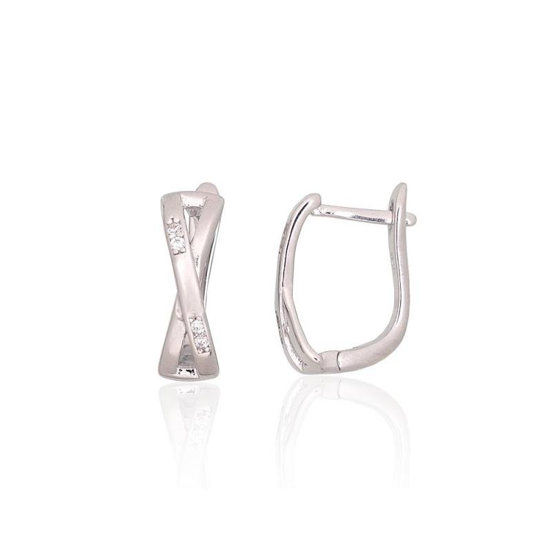 Silver earrings with 'english' lock, Silver 925°, Rhodium (Plating), Zirkons