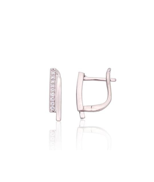 Silver earrings with 'english' lock, Silver 925°, Rhodium (Plating), Zirkons