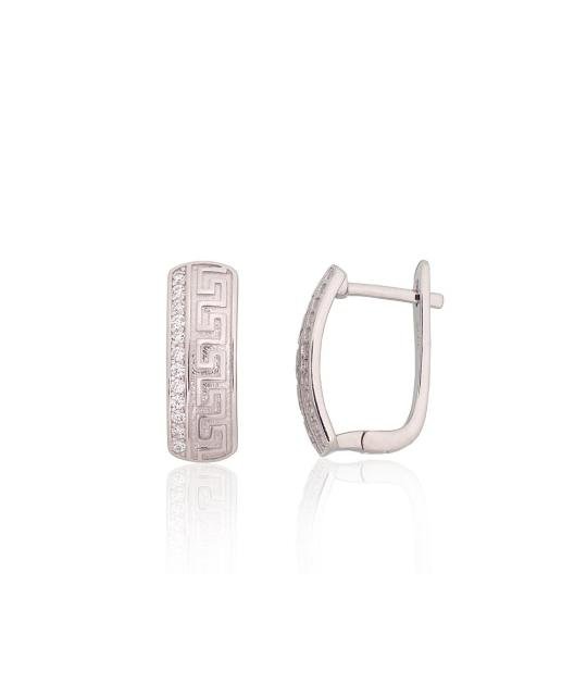 Silver earrings with 'english' lock, Silver 925°, Rhodium (Plating), Zirkons