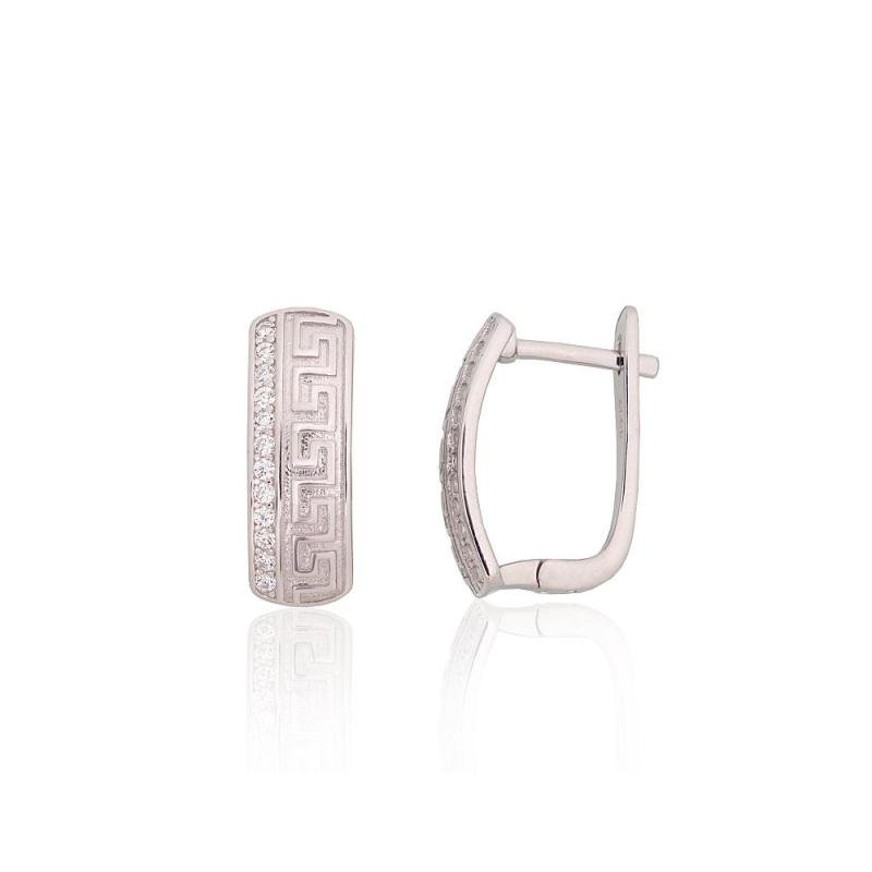 Silver earrings with 'english' lock, Silver 925°, Rhodium (Plating), Zirkons