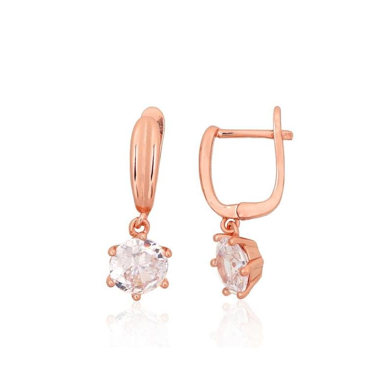 Silver earrings with 'english' lock, Silver 925°, red gold (Plating), Zirkons