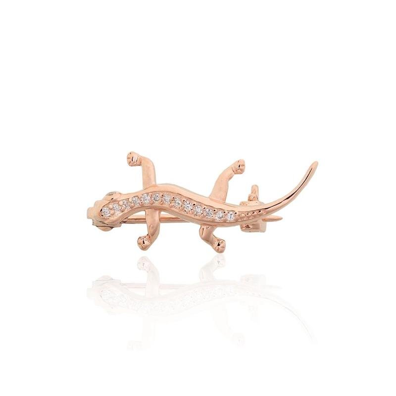 Silver brooch, Silver 925°, red gold (Plating), Zirkons