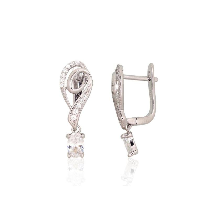 Silver earrings with 'english' lock, Silver 925°, Rhodium (Plating), Zirkons