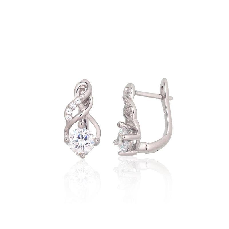Silver earrings with 'english' lock, Silver 925°, Rhodium (Plating), Zirkons