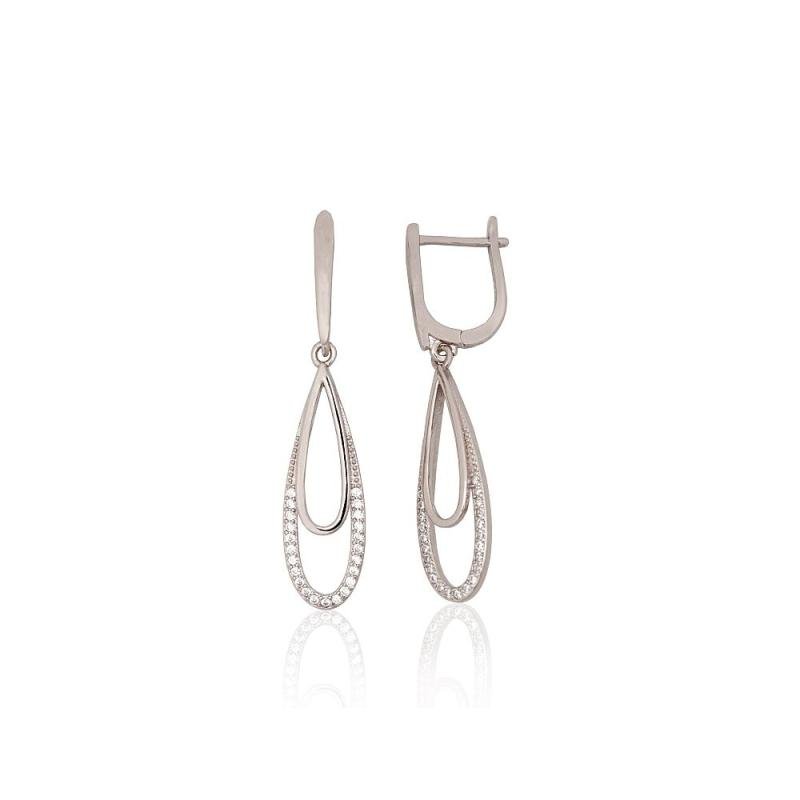 Silver earrings with 'english' lock, Silver 925°, Rhodium (Plating), Zirkons
