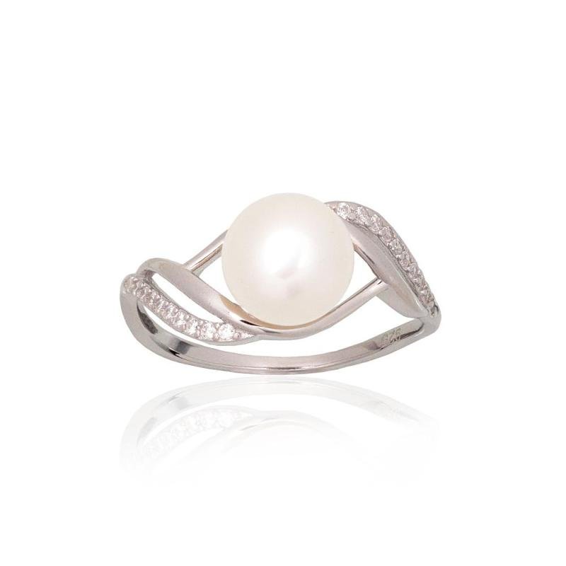 Silver ring, Silver 925°, Rhodium (Plating), Zirkons, Fresh-water Pearl