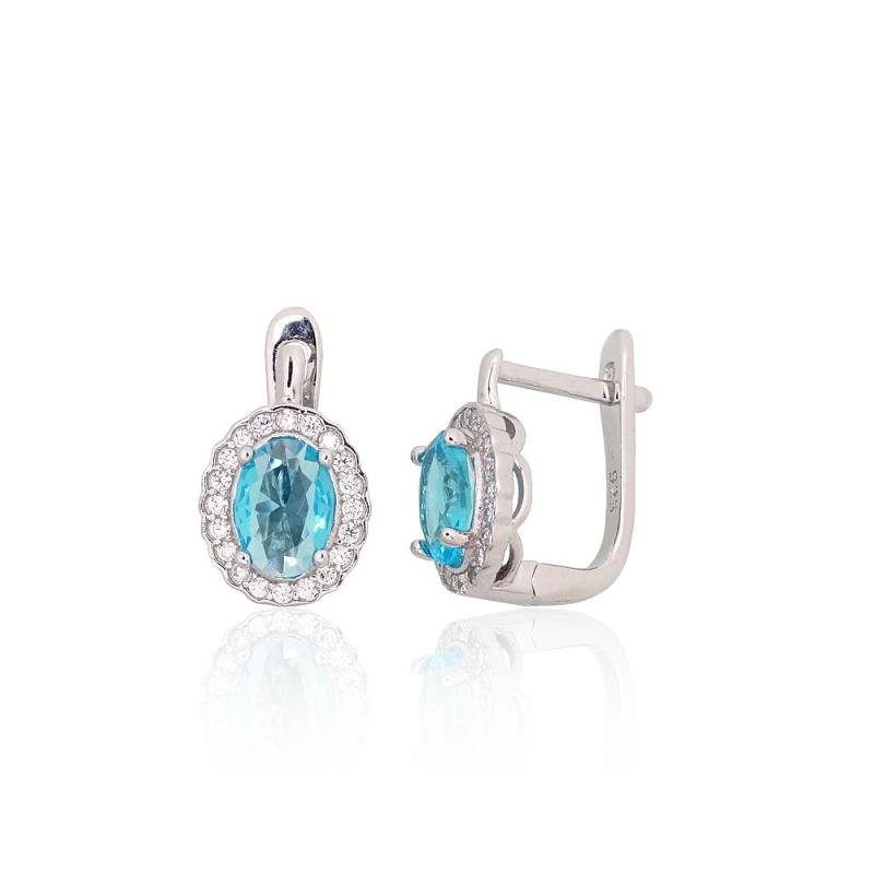 Серебряные серьги на английском замке, Серебро 925°, родий (покрытие), Цирконы