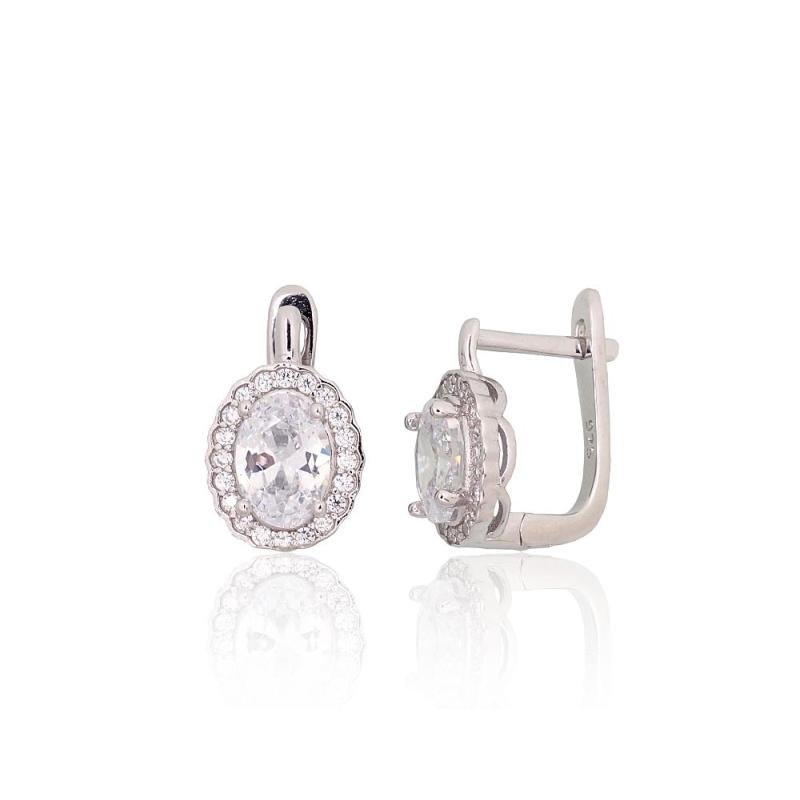 Silver earrings with 'english' lock, Silver 925°, Rhodium (Plating), Zirkons