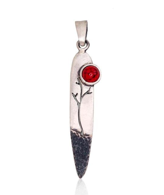 Silver pendant, Silver 925°, oxide (Plating), Coral (Imitation)
