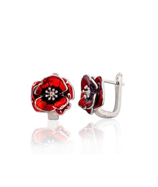 Silver earrings with 'english' lock, Silver 925°, Rhodium (Plating), Jewelery enamel