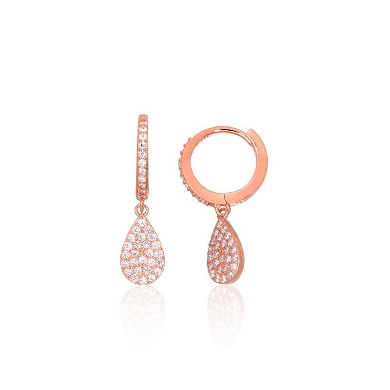 Серебряные серьги с круглой застежкой, Серебро 925°, красное золото (покрытие), Цирконы