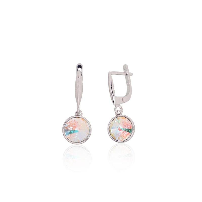 Silver earrings with 'english' lock, Silver 925°, Rhodium (Plating), Crystals