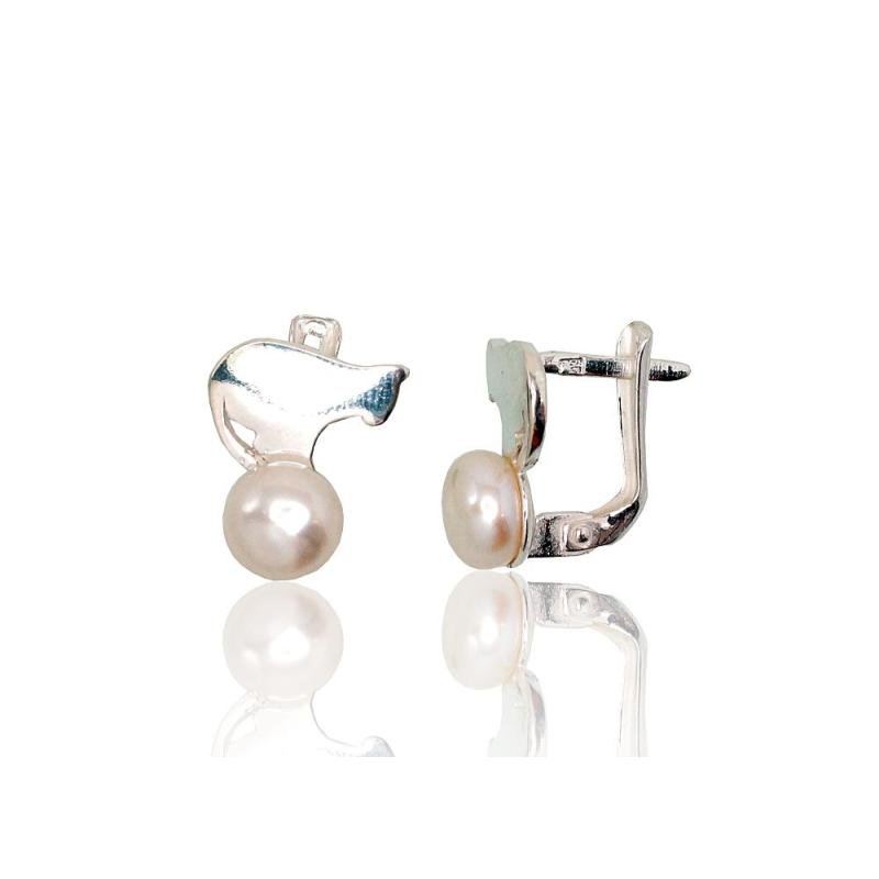 Silver earrings with 'english' lock, Silver 925°, Fresh-water Pearl