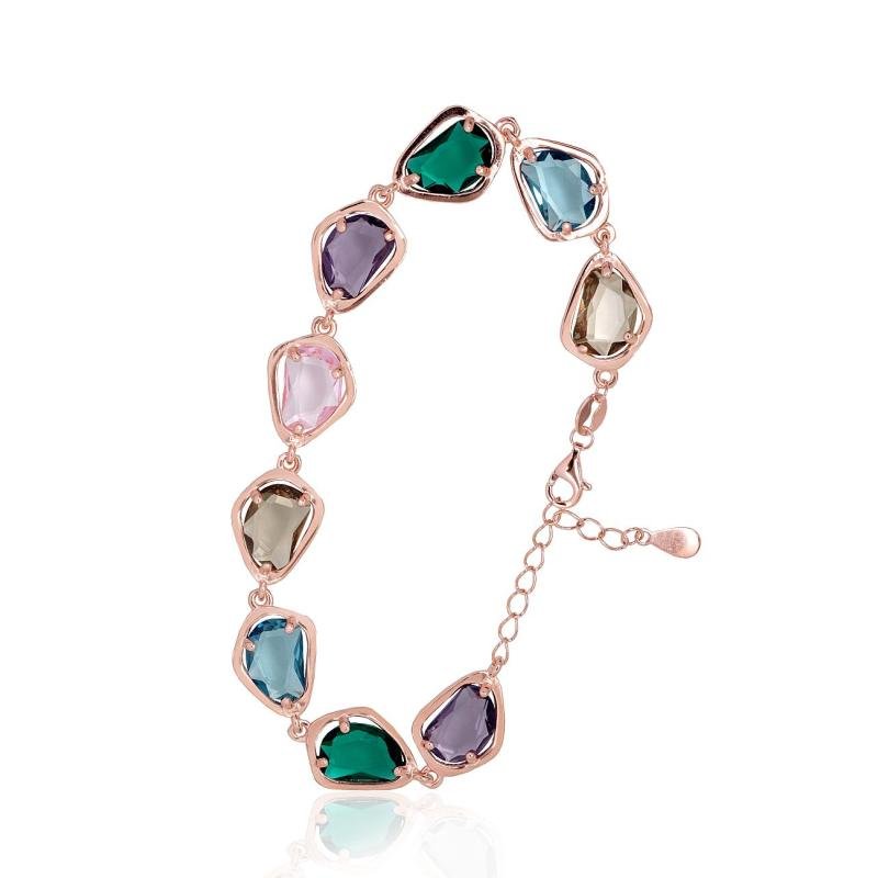 Серебряный браслет, Серебро 925°, красное золото (покрытие), Цирконы
