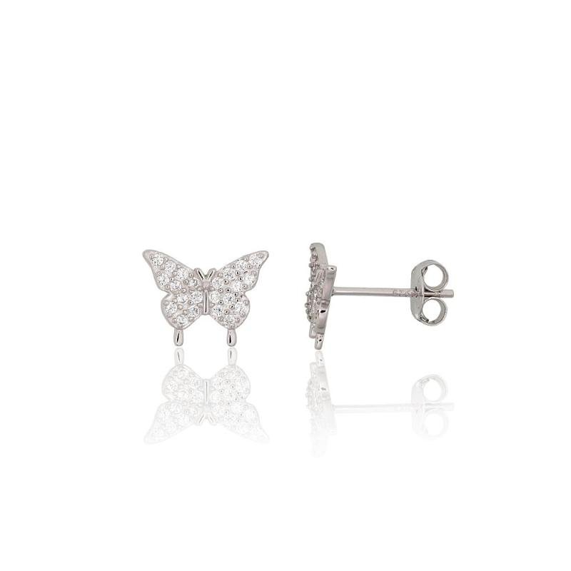 Silver stud earrings, Silver 925°, Rhodium (Plating), Zirkons
