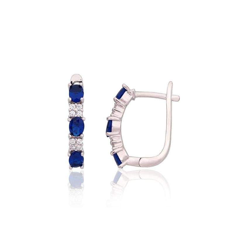 Silver earrings with 'english' lock, Silver 925°, Rhodium (Plating), Zirkons