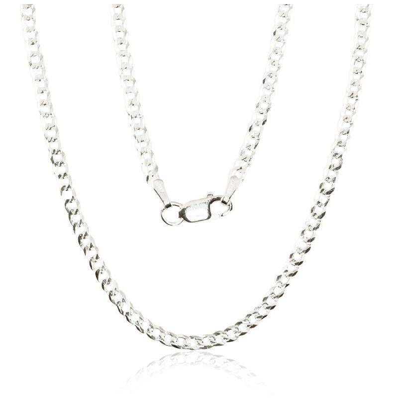 Silver chain Flat Curb 3.8 mm, diamond cut, Silver 925°