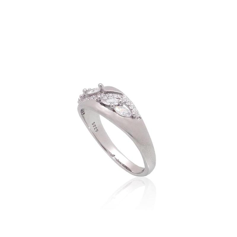 Silver ring, Silver 925°, Rhodium (Plating), Zirkons