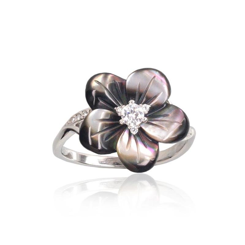 Silver ring, Silver 925°, Rhodium (Plating), Zirkons, Mother-of-pearl