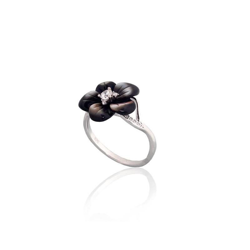 Silver ring, Silver 925°, Rhodium (Plating), Zirkons, Mother-of-pearl