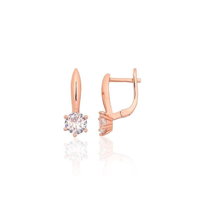 Silver earrings with 'english' lock, Silver 925°, red gold (Plating), Zirkons