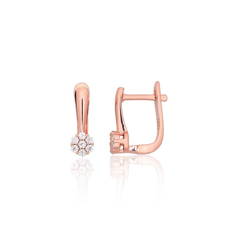 Silver earrings with 'english' lock, Silver 925°, red gold (Plating), Zirkons
