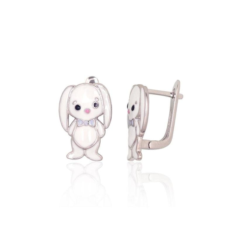Silver earrings with 'english' lock, Silver 925°, Rhodium (Plating), Jewelery enamel